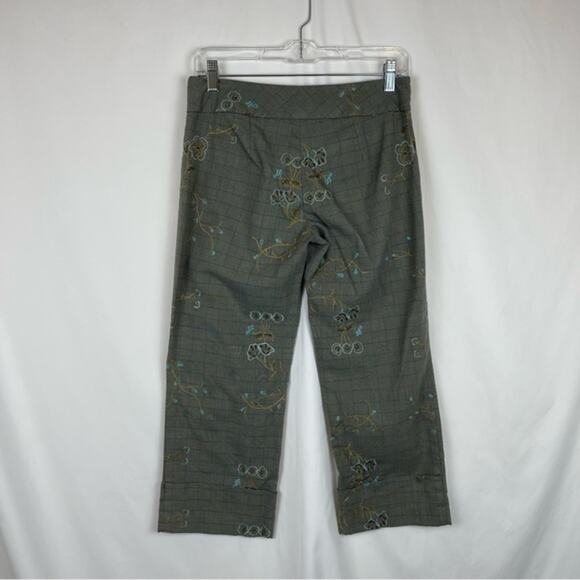 Cache Vintage Embroidered Floral Cuffed Dressy Low Rise Capris Size 2 - Picture 5 of 12